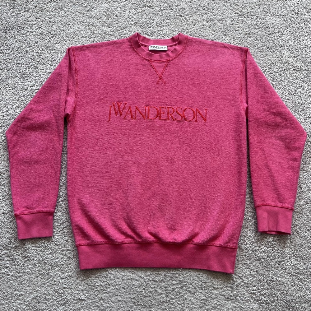JW Anderson Sweatshirt Mens Small Pink Embroidered Logo Fleece Crewneck Pullover